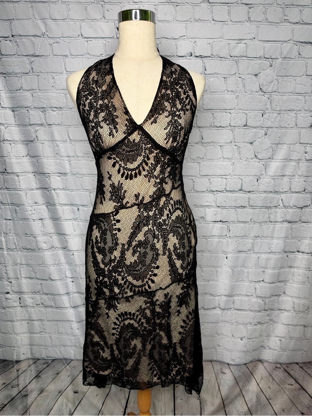 Heart Moon Star Black Lace Asymmetrical Halter Dress